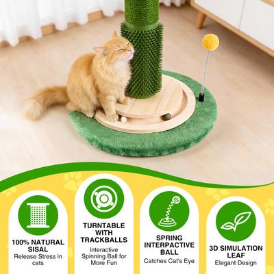 Show full view: HOMAGICO Indoor 45-in Sherpa Cat Scratcher with Sisal Rope, Interactive Ball, Self Groomer & Hanging Ball, Green slide 4 of 7