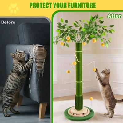 Show full view: HOMAGICO Indoor 45-in Sherpa Cat Scratcher with Sisal Rope, Interactive Ball, Self Groomer & Hanging Ball, Green slide 6 of 7