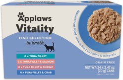 Applaws Vitality Fish Variety Pack Grain-Free Selection in Broth Canned Wet Cat Food, 2.47-oz, case of 24