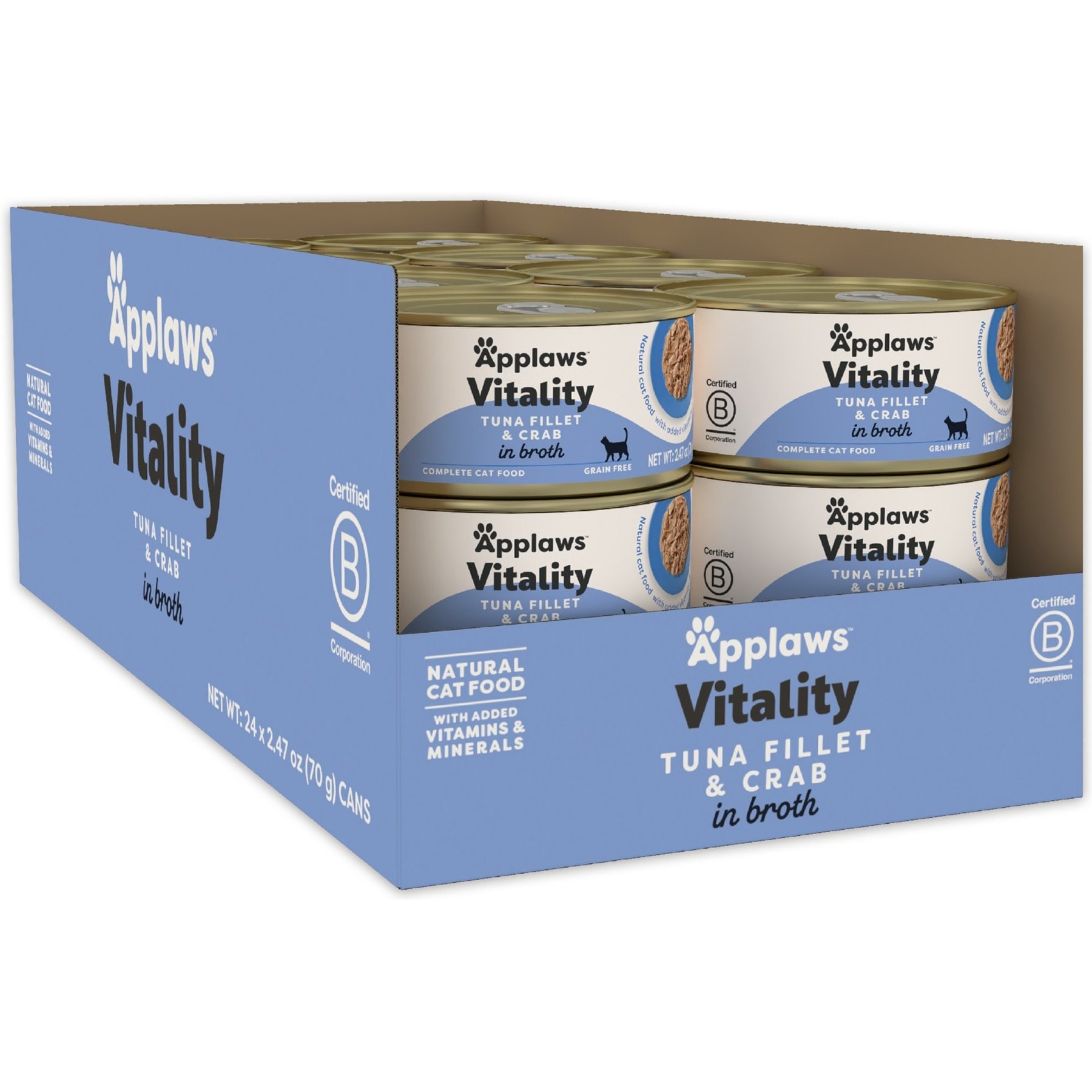 Applaws Vitality Tuna Fillet & Crab Grain-Free Bits in Broth Canned Wet Cat Food, 2.47-oz, case of 24