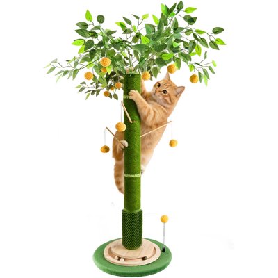 HOMAGICO HOMAGICO Cat Scratching Post 45-in Sherpa, Cat Tree Self Groomer Brush, Interactive Ball, Green