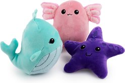 Giftable World Bubble Buddies Starfish, Whale & Axolotl Plush Dog Toys, Multi, 4-in, 3 count