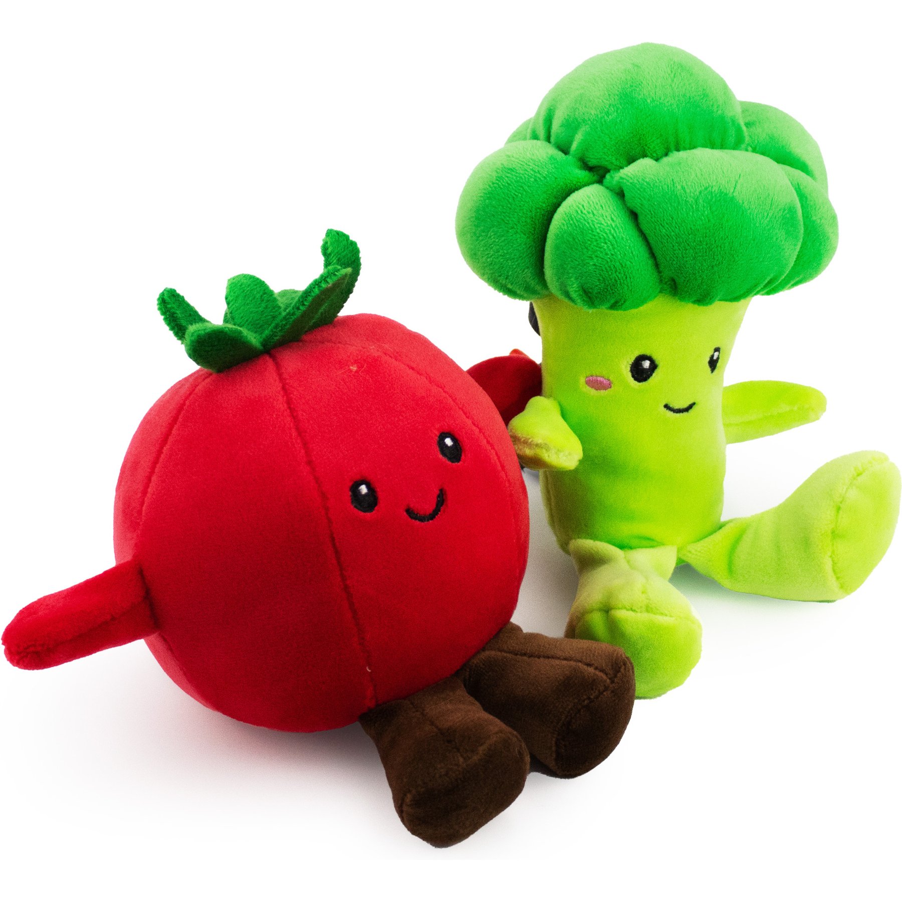 Giftable World Caby's Treats Broccoli & Tomato Plush Dog Toys, Multi, 6-in, 3 count