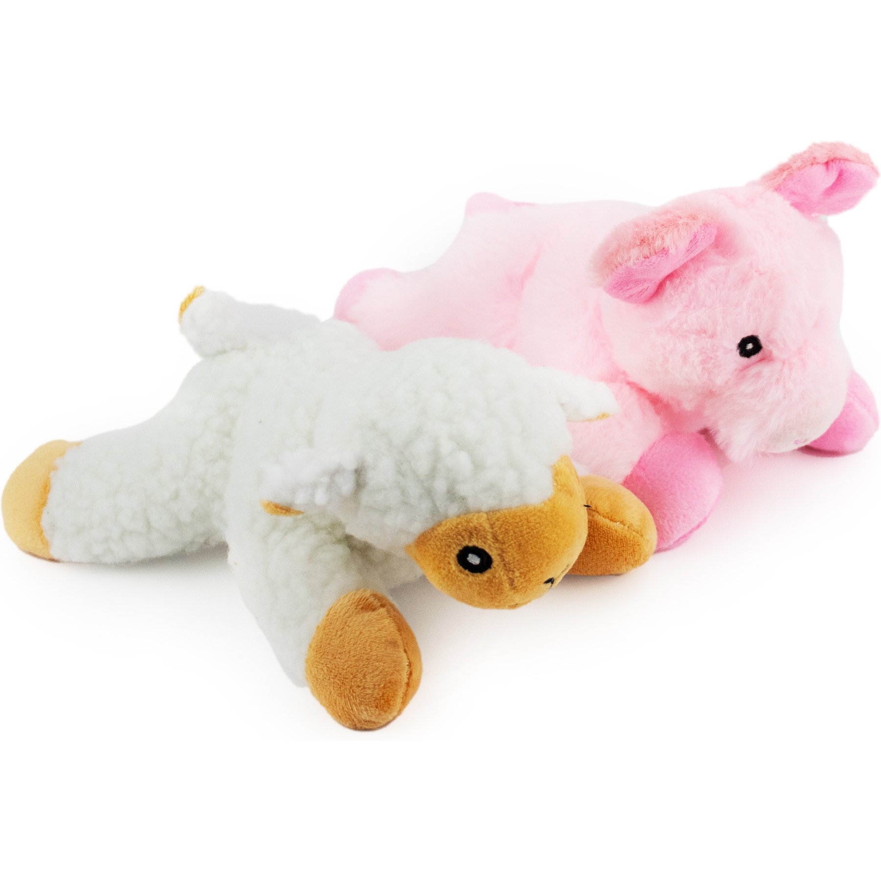 Giftable World Wee Pig & Lamb Plush Dog Toys, Multi, 7-in, 2 count