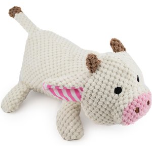 Giftable World Corduroy Lying Cow Plush Dog Toy, Ivory, 12-in