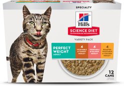 Hill's Science Diet Adult Perfect Weight Vegetable Chicken, Turkey & Salmon Variety Pack Wet Cat Food, 2.9-oz can, case of 12