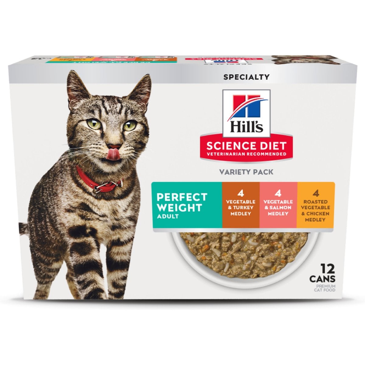 Hill's Science Diet Adult Perfect Weight Vegetable Chicken, Turkey & Salmon Variety Pack Wet Cat Food, 2.9-oz can, case of 12