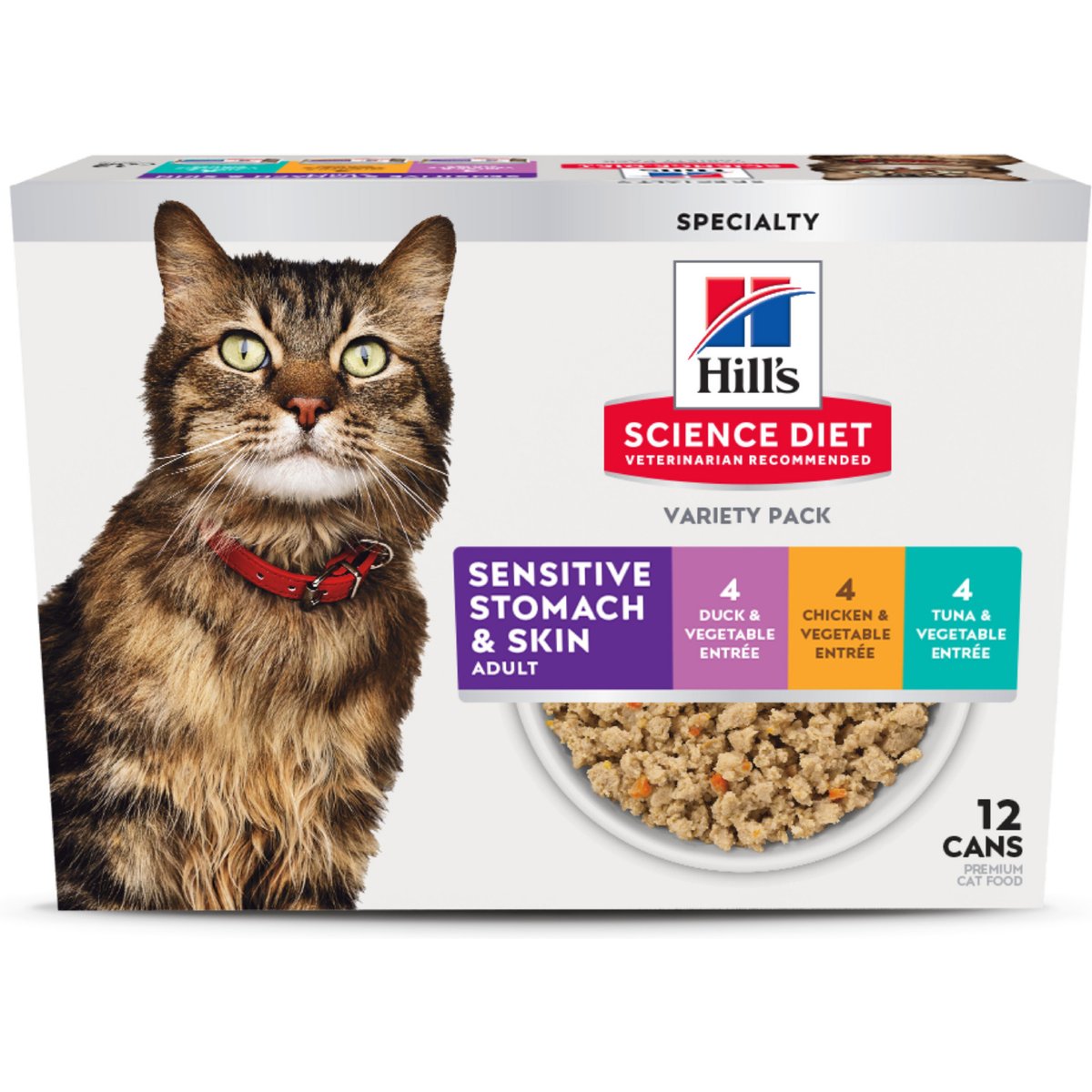 Hill's Science Diet Adult Sensitive Stomach & Sensitive Skin Chicken, Tuna & Duck Variety Pack Wet Cat Food, 2.9-oz can, case of 12