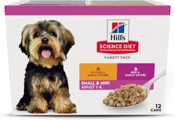 Hill's Science Diet Adult Small Breed & Mini Breed Chicken & Beef Variety Pack Wet Dog Food, 5.8-oz can, case of 12