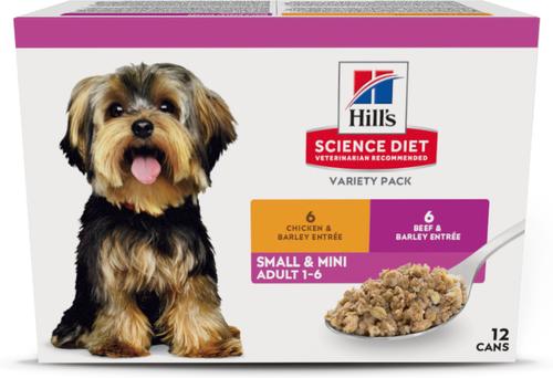 Hill's Science Diet Adult Small Breed & Mini Breed Chicken & Beef Variety Pack Wet Dog Food, 5.8-oz can, case of 12