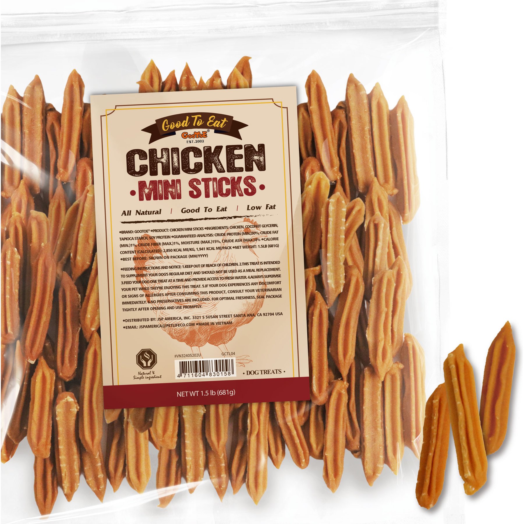 GooToE Natural Chicken Mini Sticks Jerky Dog Treats, 1.5-lb bag