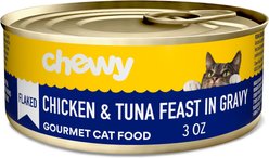 Chewy Made Flaked Chicken & Tuna Feast in Gravy Canned Wet Cat Food, 3-oz can, case of 6