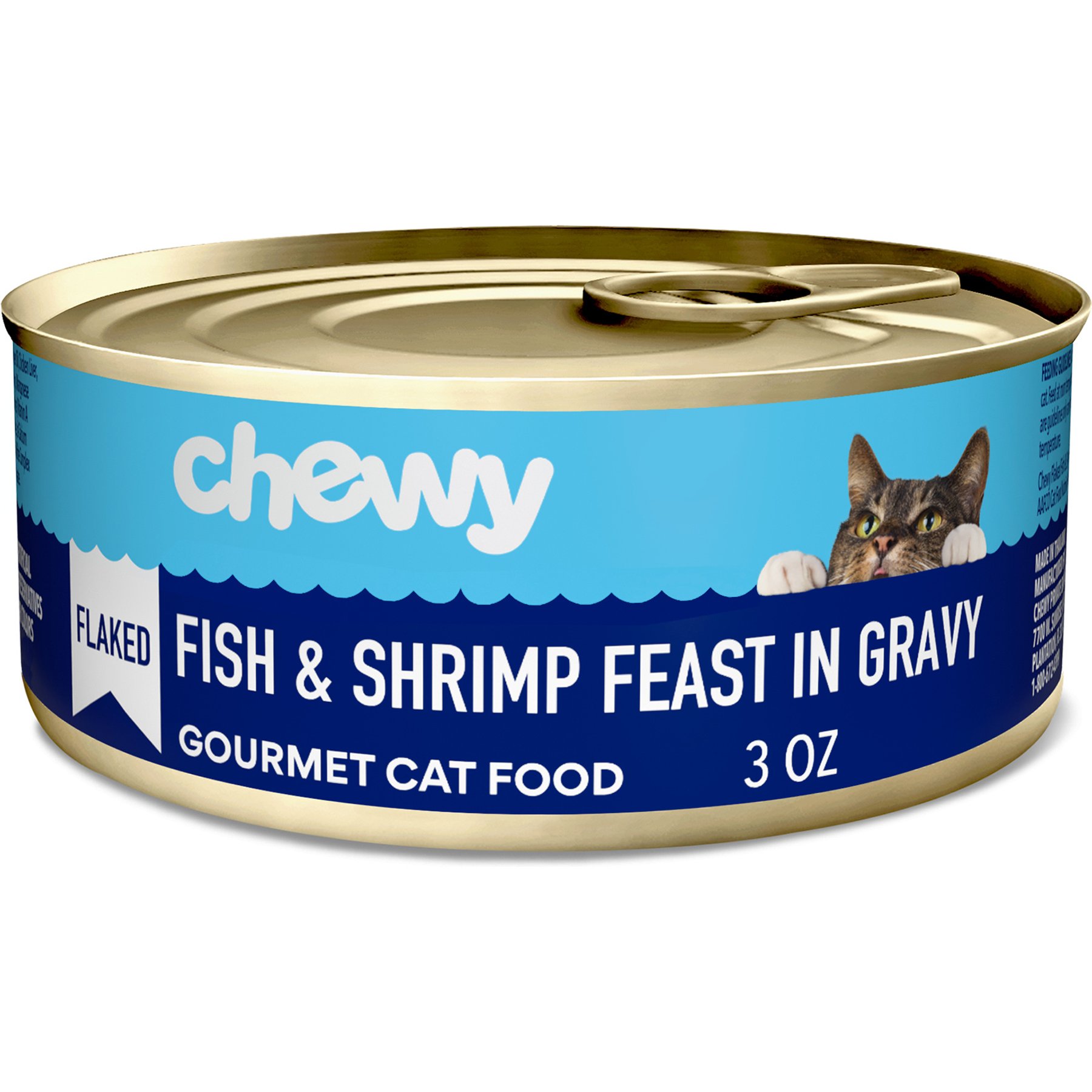 Chewy Made Flaked Fish & Shrimp Feast in Gravy Canned Wet Cat Food, 3-oz can, case of 24
