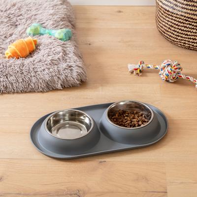 Show full view: Park Life Designs Olso Dog Diner & Placemat Set, Grey, Large slide 3 of 6