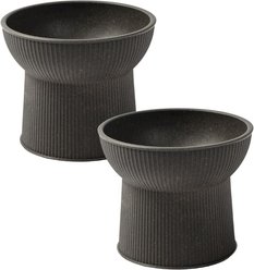 Park Life Designs Albie Fluted Cat Dish Set, Small, 2 count, Light Grey