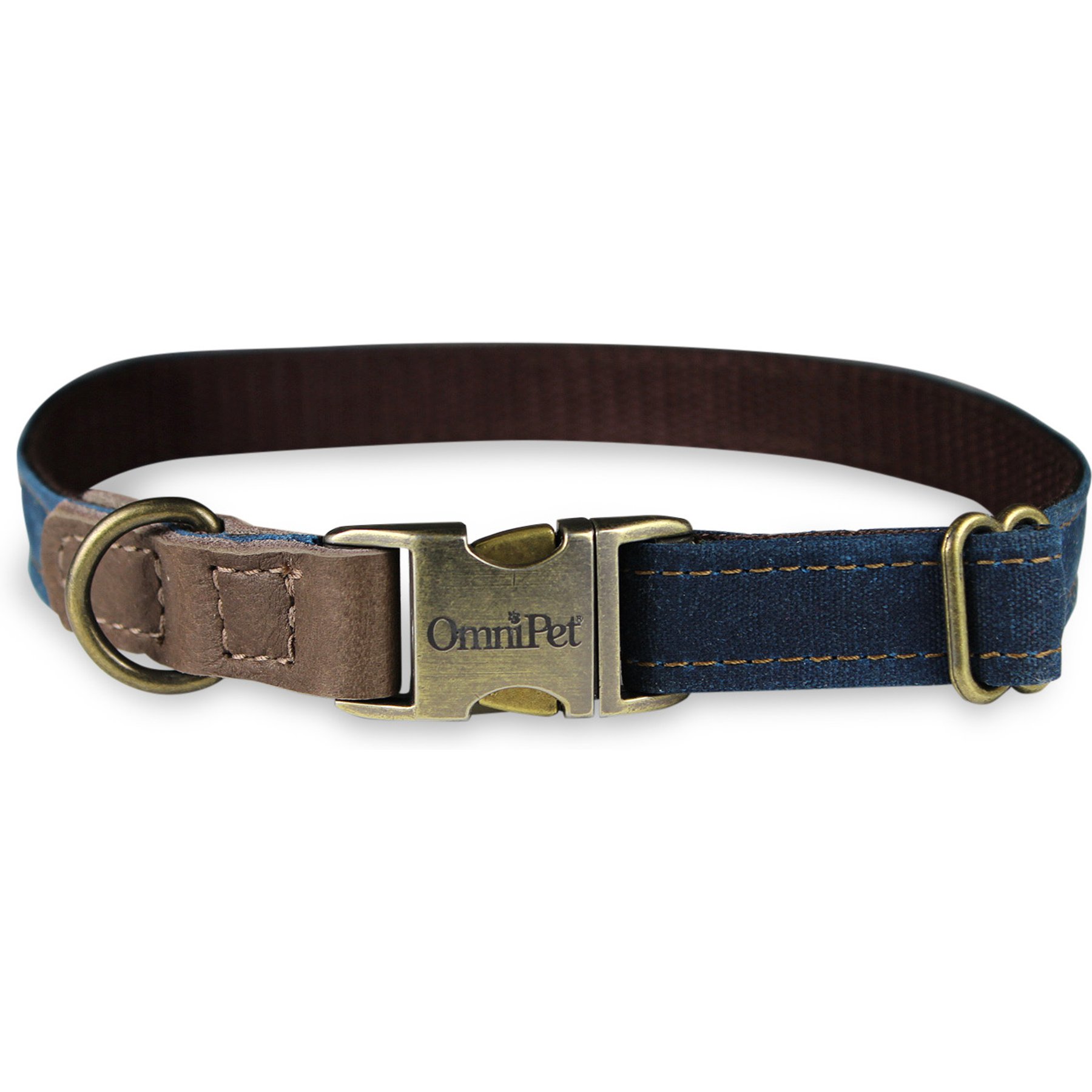 OmniPet Waxed Canvas Kwik Klip Adjustable Dog Collar, Blue, Medium: 14 to 20-in neck, 3/4-in wide