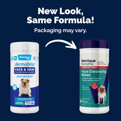 Show full view: Vetnique Labs DermaBliss Advanced Vet Strength Chlorhexidine Dog & Cat Wrinkle, Face & Skin Fold Wipes, 60 count slide 3 of 10