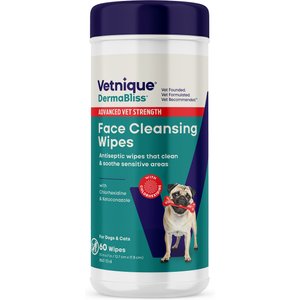 Vetnique Labs DermaBliss Advanced Vet Strength Chlorhexidine Dog & Cat Wrinkle, Face & Skin Fold Wipes, 60 count