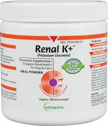 Vetoquinol Renal K+ Powder Kidney Supplement for Cats & Dogs, 100g container