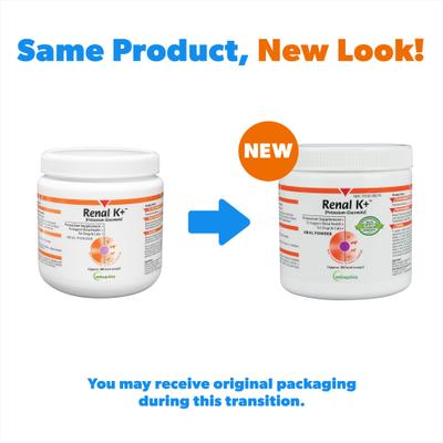 Show full view: Vetoquinol Renal K+ Powder Kidney Supplement for Cats & Dogs, 100g container slide 3 of 8