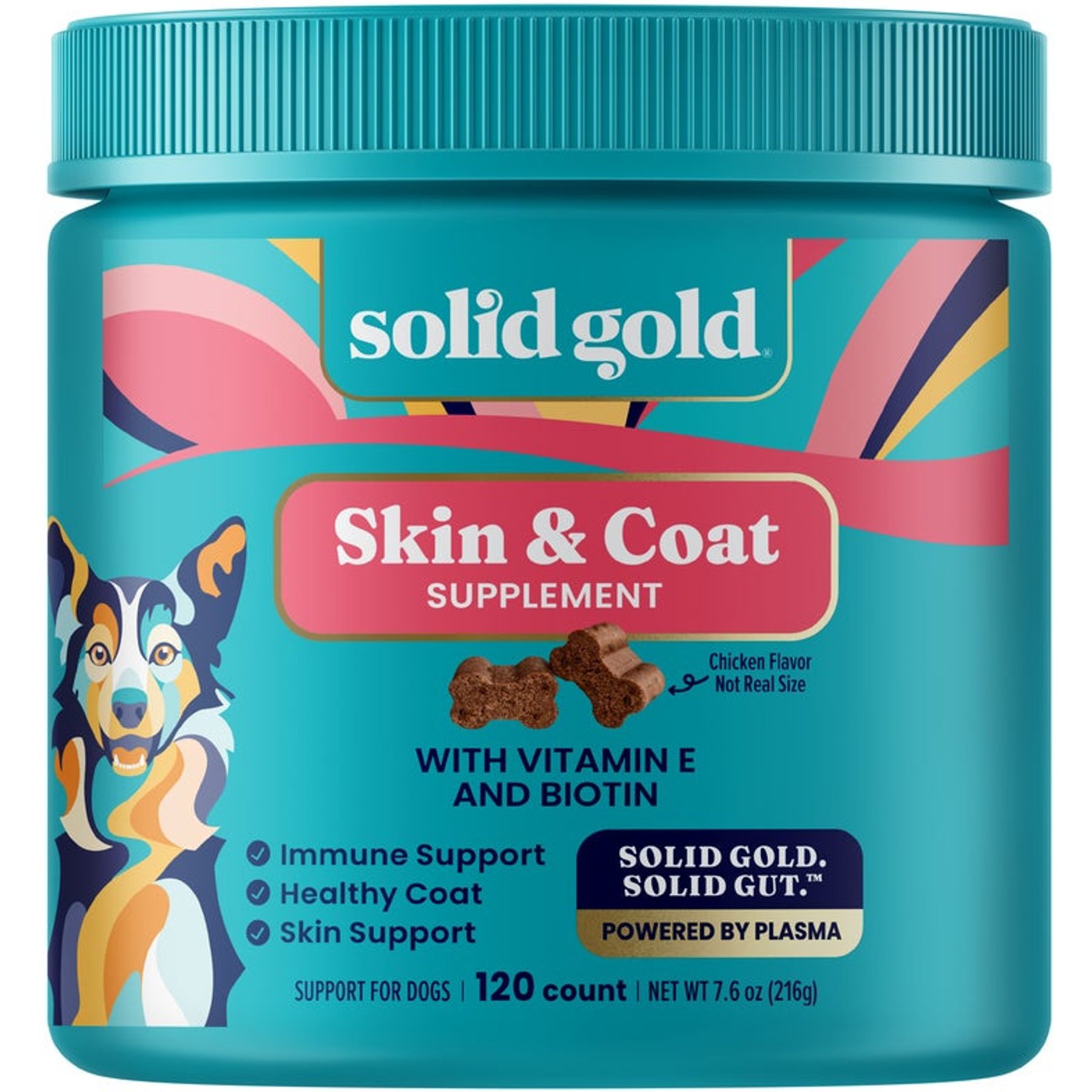 Solid Gold OMG! Chicken Flavored Soft Chews Omega 3 Fish Oil Supplement for Dogs, 60 count