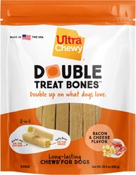 Ultra Chewy Double Treat Bone Bacon & Cheese Flavor Dog Treats, 8 count