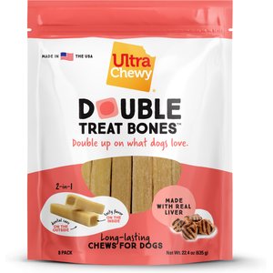 Ultra Chewy Double Treat Bone Liver Flavor Dog Treats, 8 count