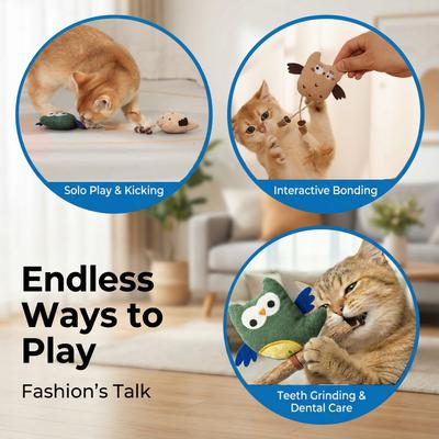 Show full view: Fashion's Talk Owl Silvervine Stick Chew Cat Toy with Catnip, Multicolor, 2 count slide 4 of 10