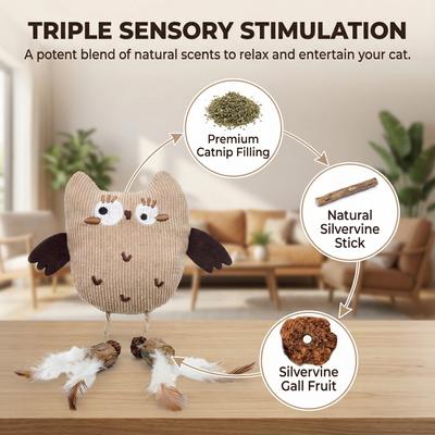 Show full view: Fashion's Talk Owl Silvervine Stick Chew Cat Toy with Catnip, Multicolor, 2 count slide 3 of 10