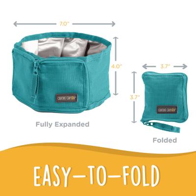 Show full view: Canine Canyon Rufus Collapsible Wallet Travel Dog Bowl, Teal, Medium, 6-cup slide 3 of 10