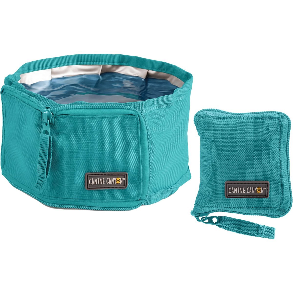 Canine Canyon Rufus Collapsible Wallet Travel Dog Bowl, Teal, Medium, 6-cup