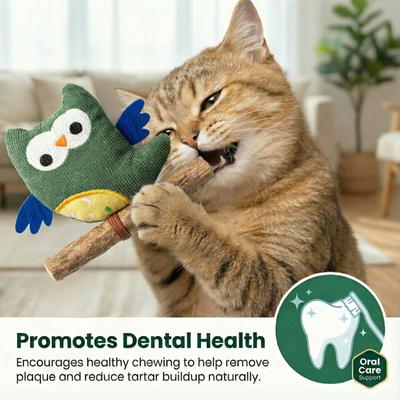 Show full view: Fashion's Talk Owl Silvervine Stick Chew Cat Toy with Catnip, Multicolor, 2 count slide 5 of 10