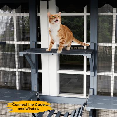 Show full view: Coziwow 72-in Wood Catio Outdoor Cat House Enclosure with Waterproof Roof, Grey slide 8 of 9
