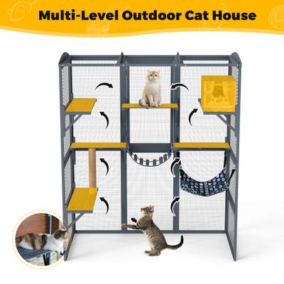 Show full view: Coziwow 72-in Wood Catio Outdoor Cat House Enclosure with Waterproof Roof, Grey slide 6 of 9