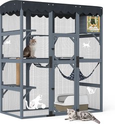 Coziwow 72-in Wood Catio Outdoor Cat House Enclosure with Waterproof Roof, Grey