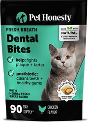 Pet Honesty Fresh Breath Chicken Flavor Dual Texture Dental Bites Supplement for Cats, 10.5-oz pouch