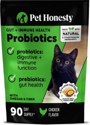 Pet Honesty Probiotics Gut + Immune Health Chicken Flavored Dual Texture Digestive Chews Supplement for Cats, 10.5-oz pouch