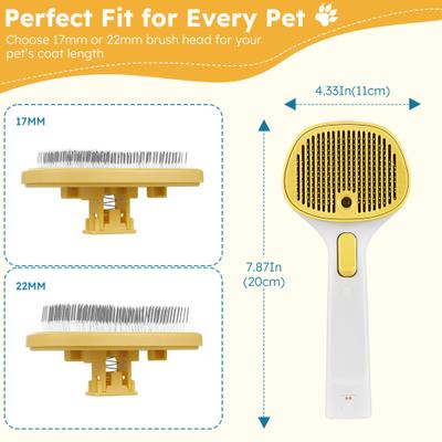 Show full view: FURGO 3-in-1 Anti-static Steam Brush & Deshedding Tool for Dogs & Cats, Yellow, Long/Short Head slide 5 of 8