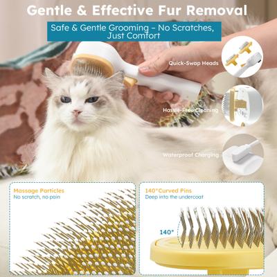 Show full view: FURGO 3-in-1 Anti-static Steam Brush & Deshedding Tool for Dogs & Cats, Yellow, Long Head slide 4 of 9