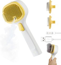 FURGO 3-in-1 Anti-static Steam Brush & Deshedding Tool for Dogs & Cats, Yellow, Long/Short Head