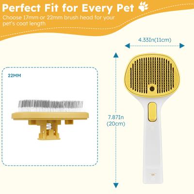 Show full view: FURGO 3-in-1 Anti-static Steam Brush & Deshedding Tool for Dogs & Cats, Yellow, Long Head slide 6 of 9