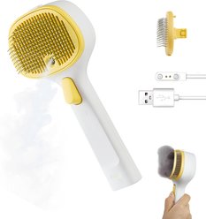 FURGO 3-in-1 Anti-static Steam Brush & Deshedding Tool for Dogs & Cats, Yellow, Long Head slide 1 of 8
