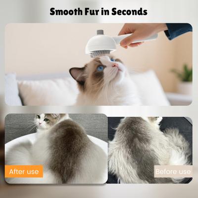 Show full view: FURGO 3-in-1 Anti-Static Steam Brush Grooming Fur Removal Tool Self-Cleaning with Release Button for Dogs & Cats, White slide 7 of 8