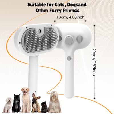 Show full view: FURGO 3-in-1 Anti-Static Steam Brush Grooming Fur Removal Tool Self-Cleaning with Release Button for Dogs & Cats, White slide 5 of 8