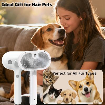 Show full view: FURGO 3-in-1 Anti-Static Steam Brush Grooming Fur Removal Tool Self-Cleaning with Release Button for Dogs & Cats, White slide 8 of 8