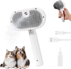 FURGO 3-in-1 Anti-Static Steam Brush Grooming Fur Removal Tool Self-Cleaning with Release Button for Dogs & Cats, White slide 1 of 8