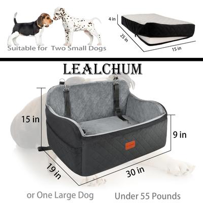 Show full view: Lealchum Soft Fabric Bed Filling Memory Foam Dog Car Seat with 2 Clip-On Safety Leashes & 2 Pockets, 30 x 18 x 16-in, Black/Gray slide 2 of 7