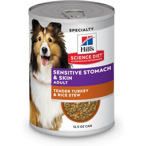Hill's Science Diet Adult Sensitive Stomach & Sensitive Skin Tender Turkey & Rice Stew Wet Dog Food, 12.5-oz can, 12 count