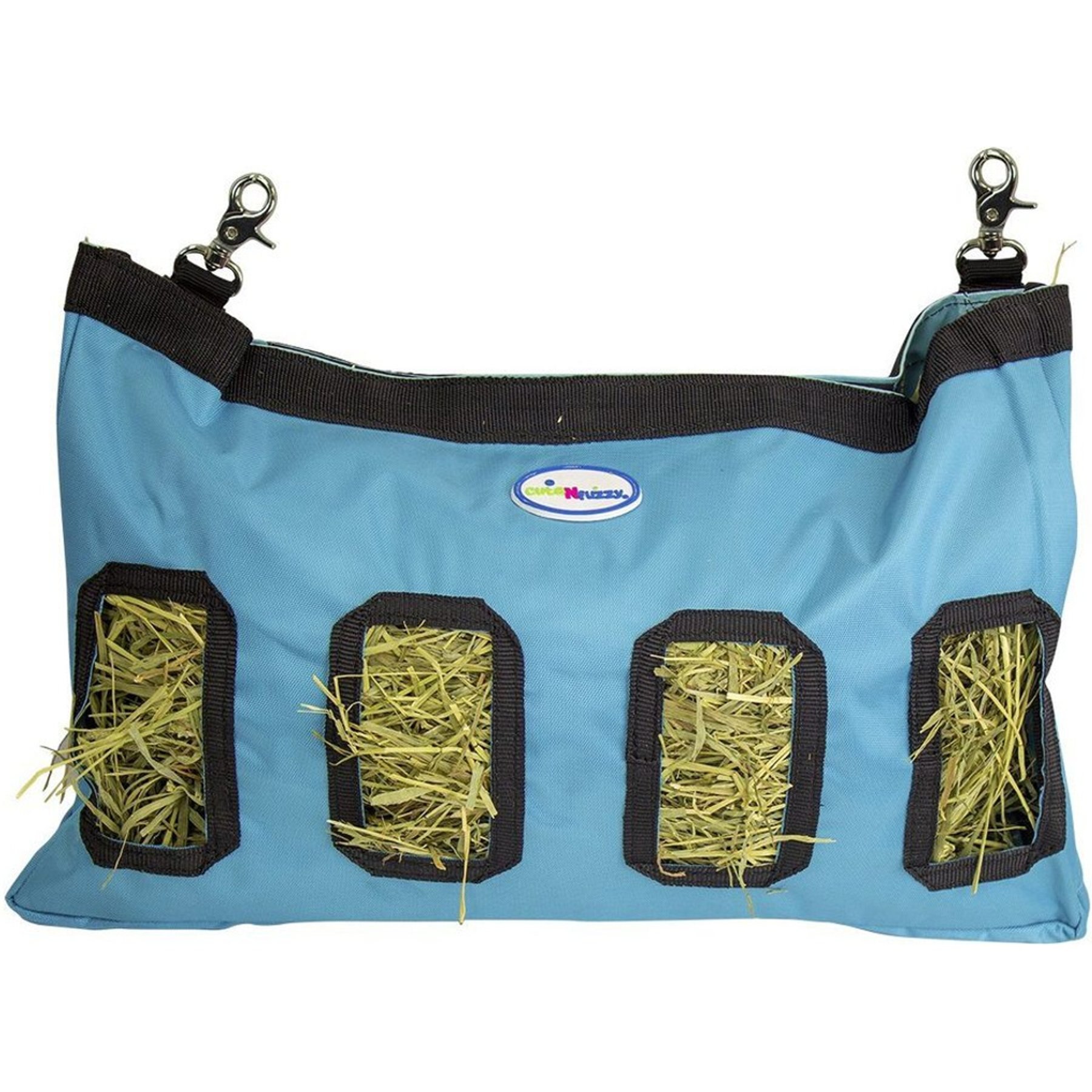 CuteNfuzzy Small Pet Feeder & Hanging Hay Bag, Hurricane Blue, 9 x 1.5 x 11-in