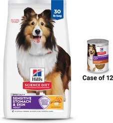 Hill's Science Diet Adult Sensitive Stomach & Skin Chicken Recipe Dry Food, 30-lb bag + Tender Turkey & Rice Stew Canned Dog Food
